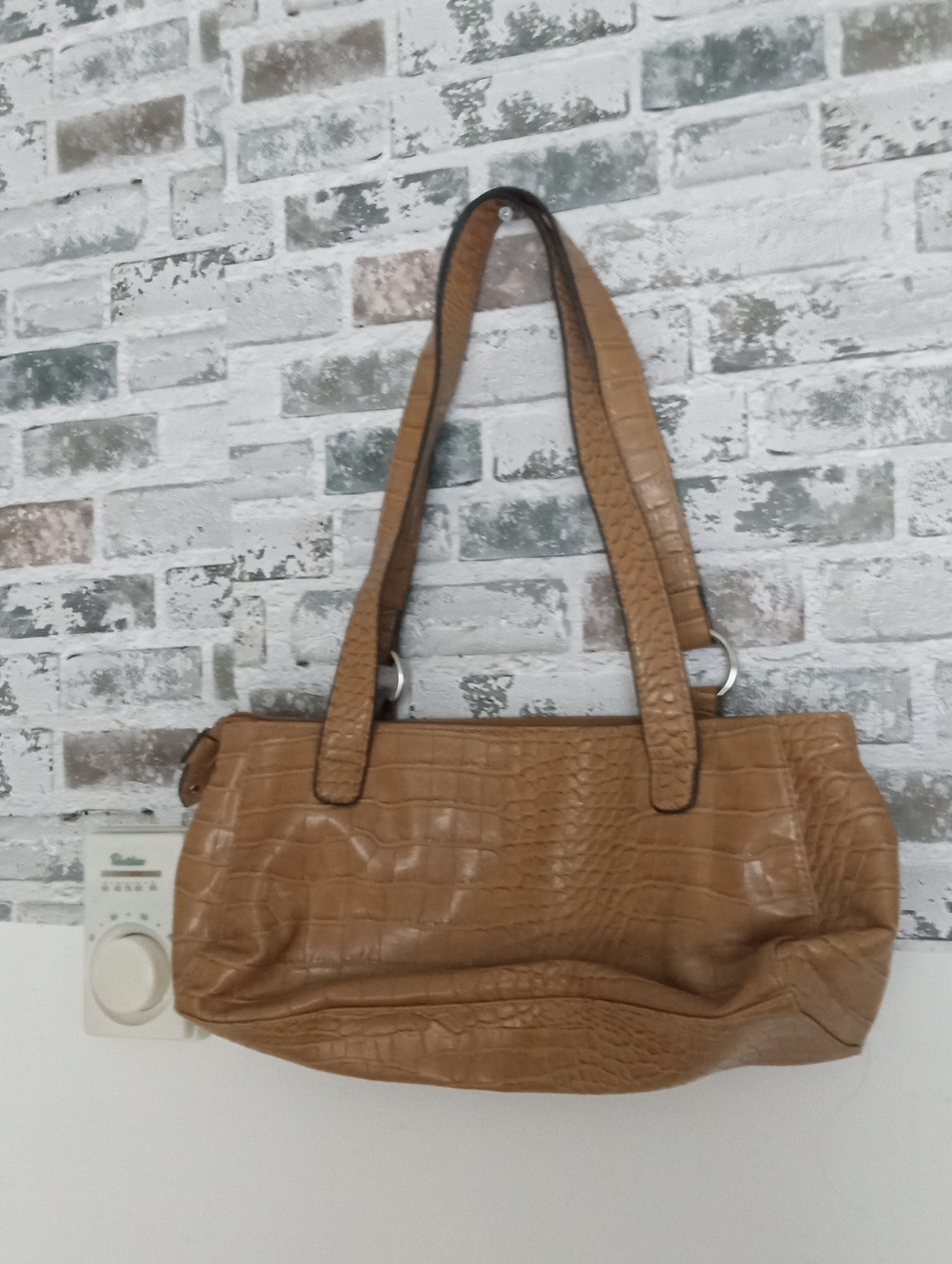 Classic Croc-Embossed Shoulder Bag in Tan